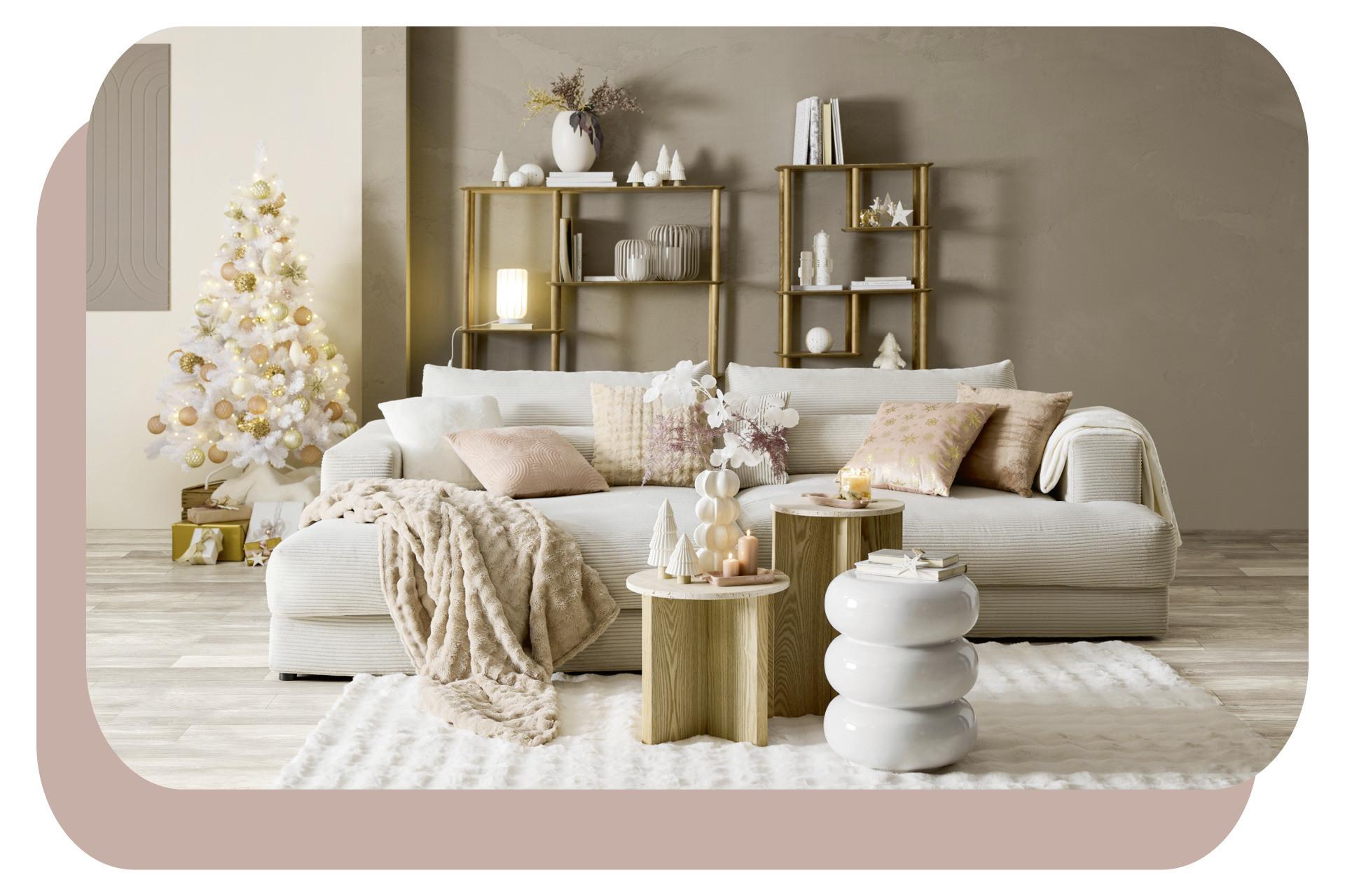 Soft Elegance karácsonyi téma nappali inspirációs kép