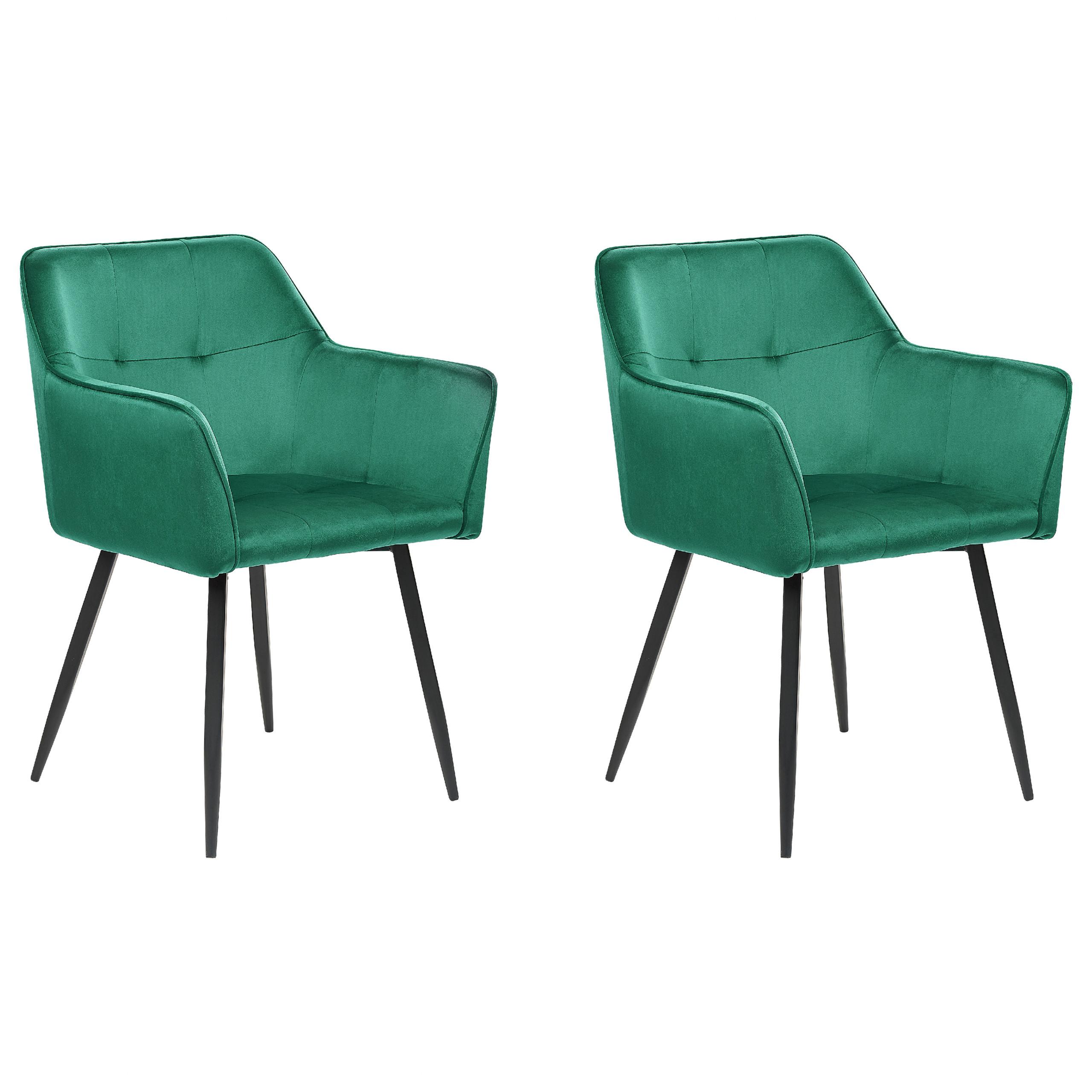 ESSZIMMERSTUHL 2er-Set Samtstoff Grün Jasmin - Grün, Textil/Metall (60/84/49cm) - Beliani