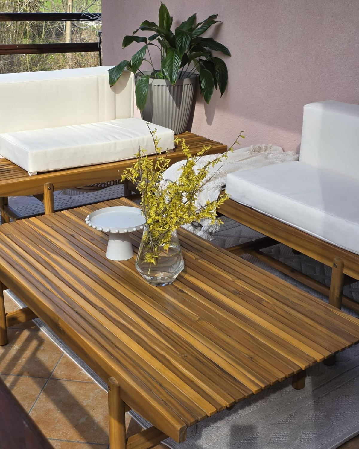 LOUNGE-SET 2-Sitzer Heller Holzfarbton Giaveno - Hellbraun/Weiß, Holz - Beliani