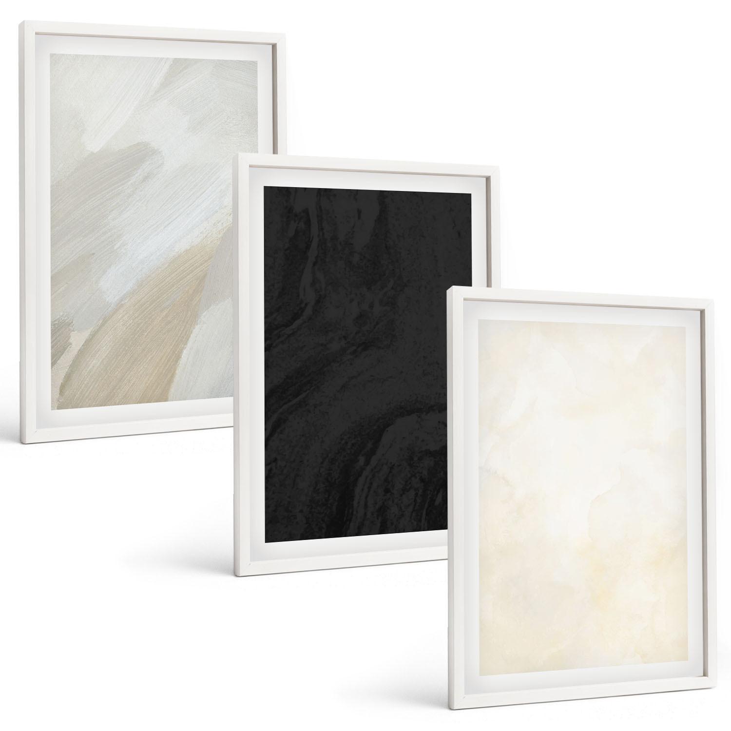 BILDER SET 3er Set - 40x60 cm Weißer Rahmen - Strukturen schattieren Minimalismus - Weiß, Kunststoff (40/60cm) - TULUP
