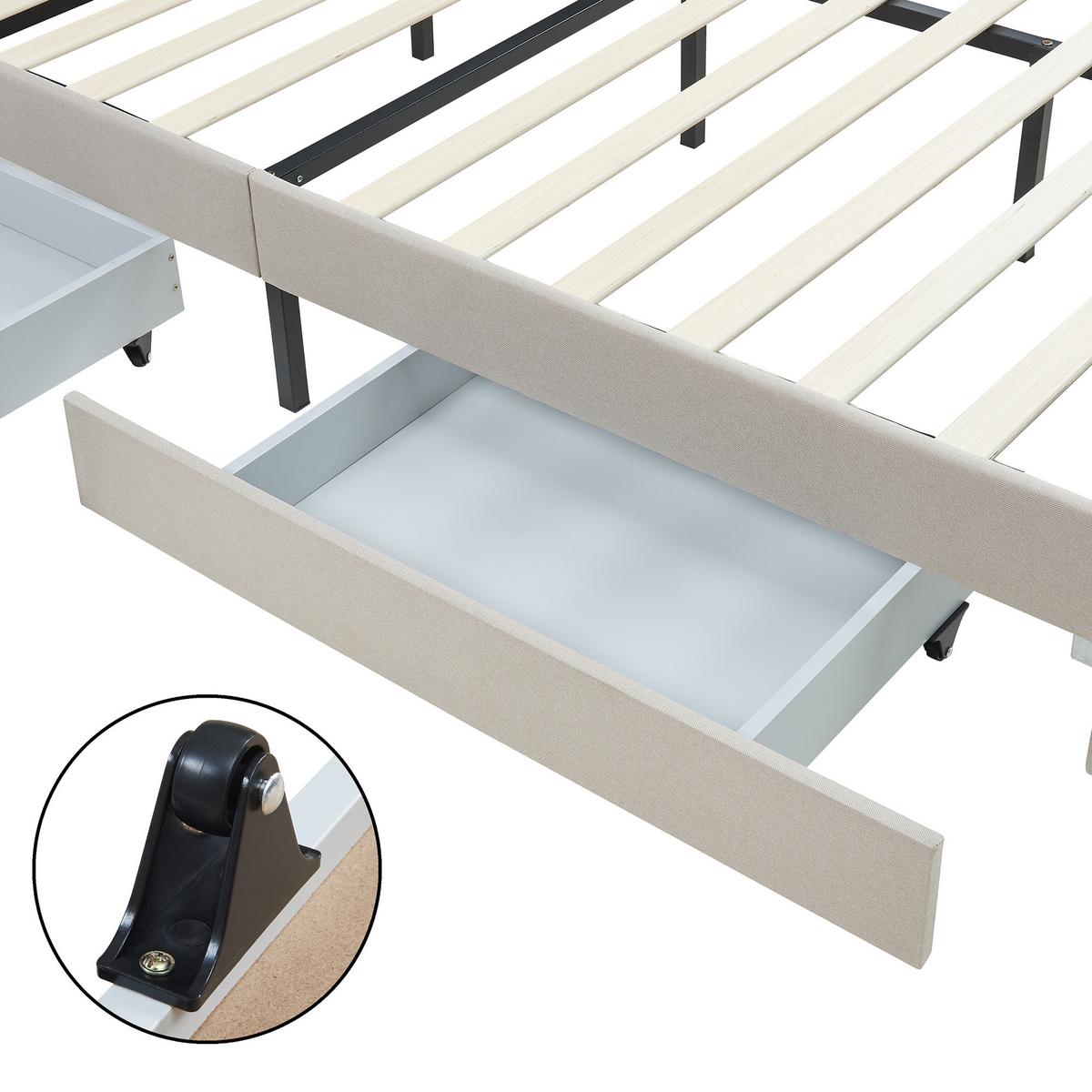 POLSTERBETT Nofrenna - Beige/Schwarz, Holzwerkstoff/Kunststoff (140/200cm) - [en.casa]