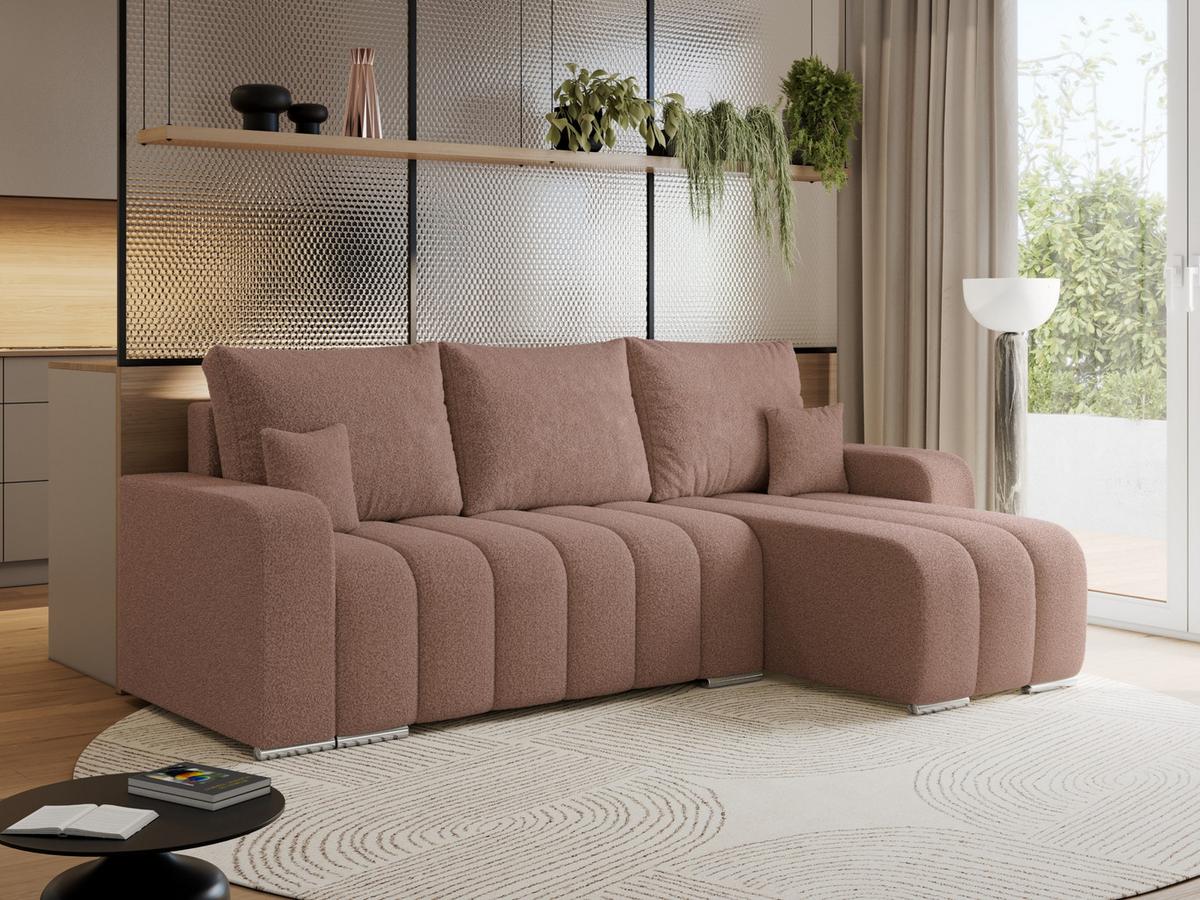 ECKSOFA KIRASSO L Rosa Boucle - Rosa/Grau, Textil (245/147cm) - MKS