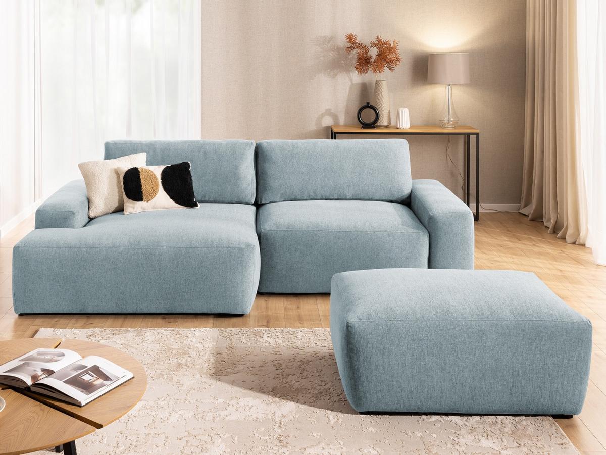 HOCKER Lennon aus Hellblau Strukturstoff mit vielseitiger Nutzung - Schwarz/Hellblau, Holz/Kunststoff (102/42/76cm) - S-Style