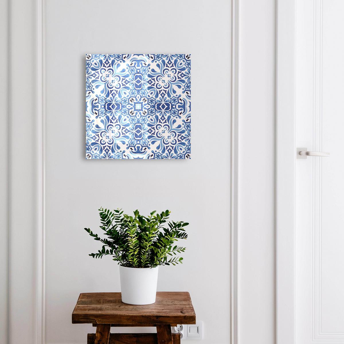 SCHLÜSSELBOX Schwarz 30x30 cm- Türöffnung nach rechts - Fliesenornamente - Blau, Metall (30/30/5cm) - TULUP