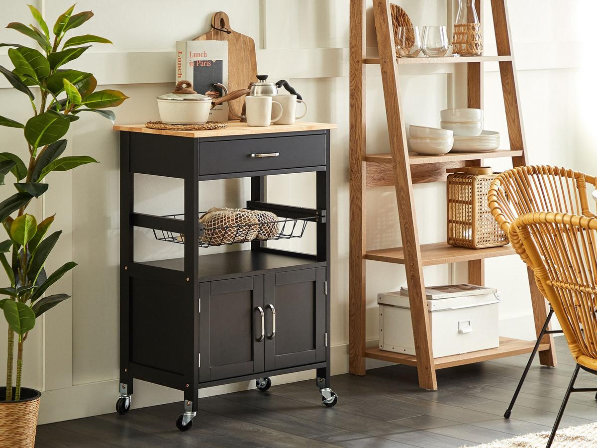 SERVIERWAGEN Schwarz Lugo - Schwarz/Braun, Holzwerkstoff (58/90/40cm) - Beliani