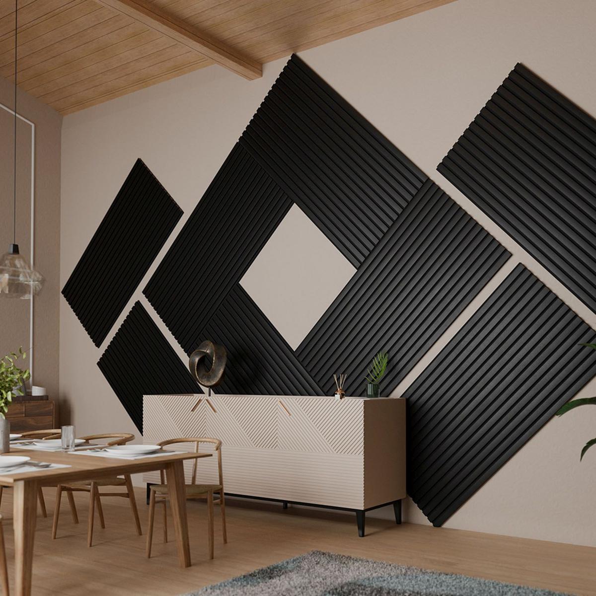 WANDPANEELE Akustik 120x60 cm Schwarz (4er-Set) - Schwarz, Holz (60/120/1.8cm) - Juskys