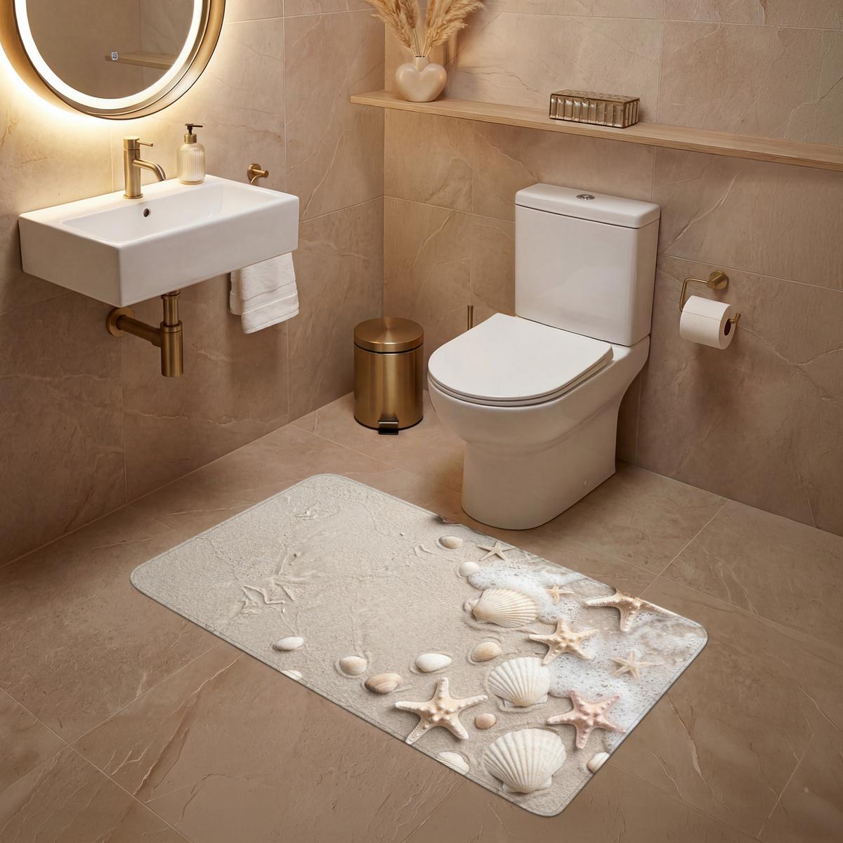 WC-VORLEGER Muscheln - Seesterne - Strand WC Teppich 120x60 cm - Sandfarben, Textil (120/1cm) - OnlyWow