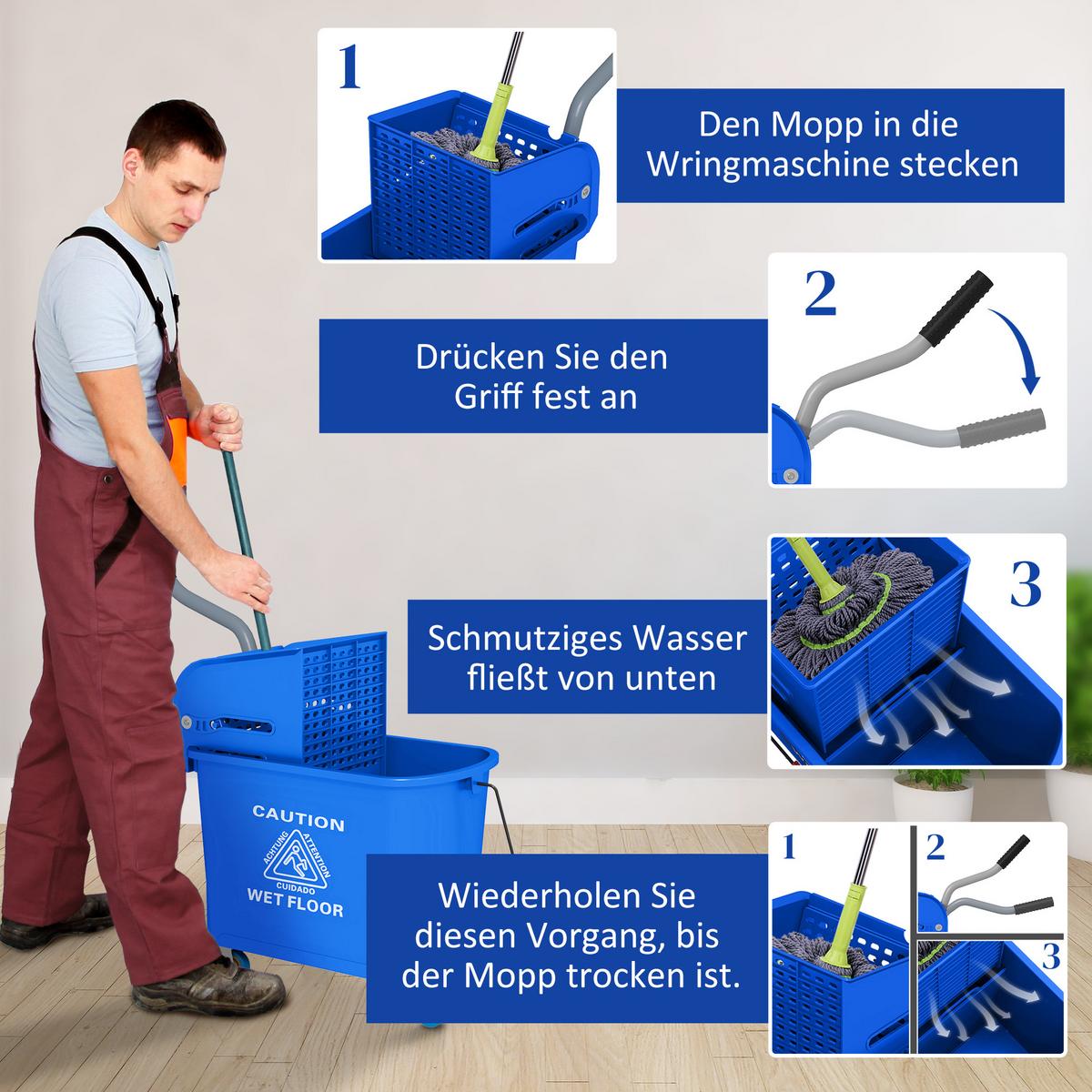 PUTZWAGEN Kunststoff Blau - Blau, Kunststoff (27/70.5/60cm) - HOMCOM