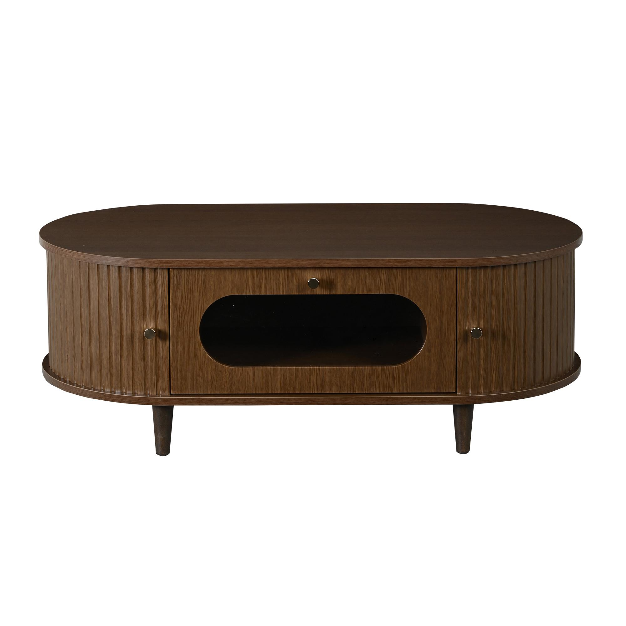 COUCHTISCH walnuss rolltür schublade stauraum - Walnussfarben, Holzwerkstoff (50/100/36cm) - Urban Meuble