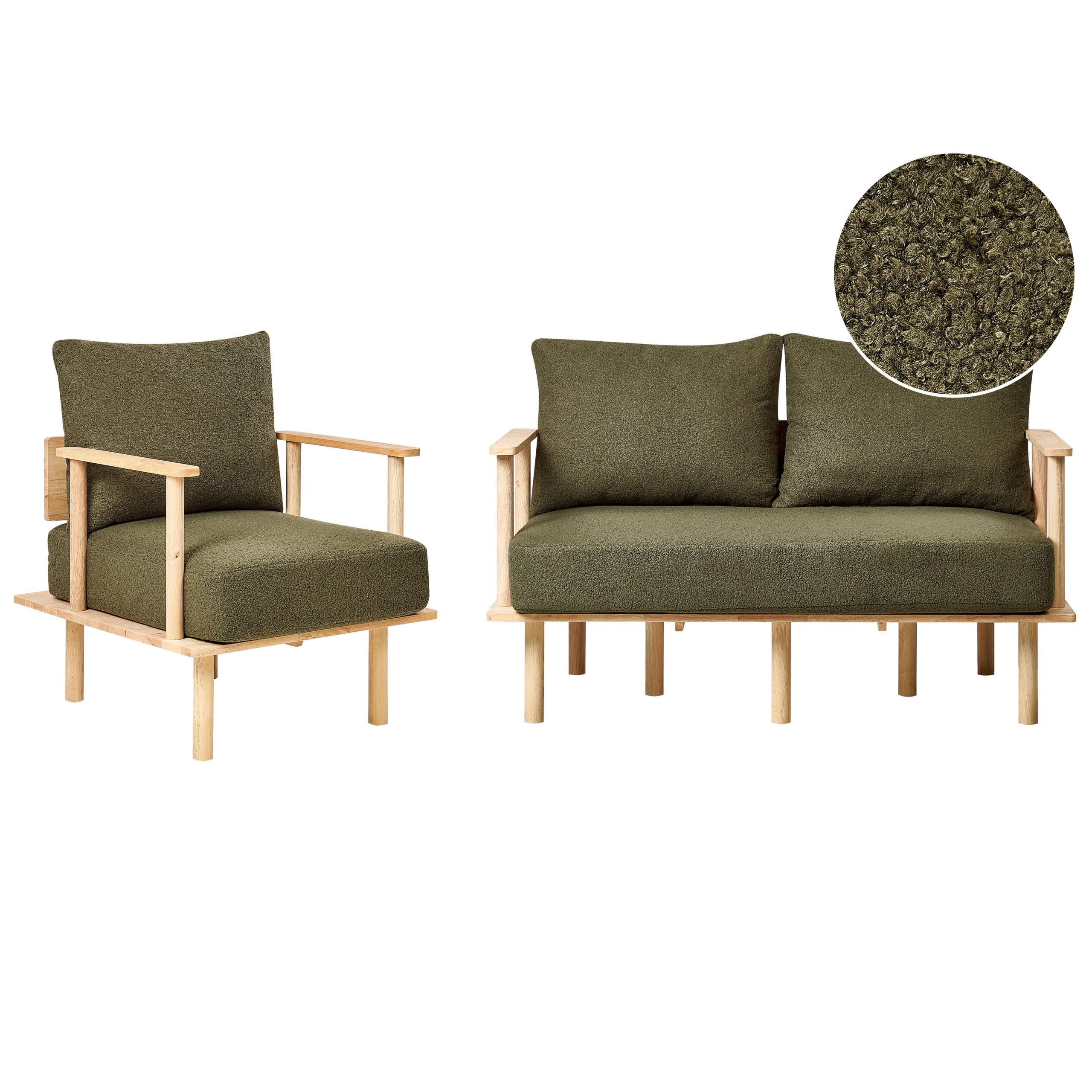 SOFA-SET 3-Sitzer Bouclé Dunkelgrün Asker - Dunkelgrün/Braun, Textil (133/87/74cm) - Beliani