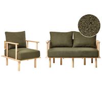 SOFA-SET 3-Sitzer Bouclé Dunkelgrün Asker - Dunkelgrün/Braun, Textil (133/87/74cm) - Beliani