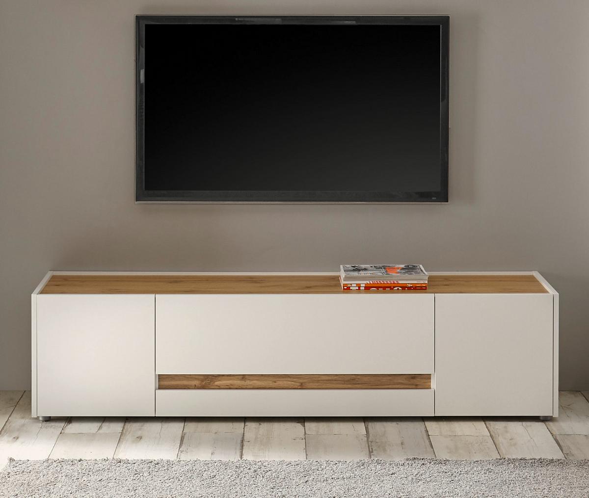 TV-LOWBOARD weiß, Eiche Wotan 170 cm, TV Unterschrank 2-türig mit Schubkasten - Eiche Wotan/Schwarz, Holz/Holzwerkstoff (170/40/45cm) - Furn.Design