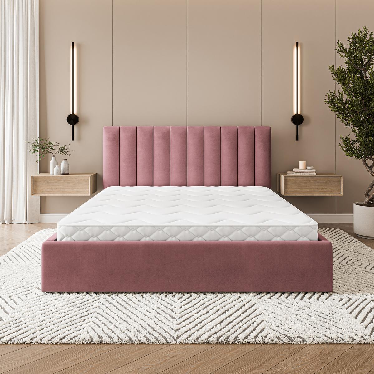 POLSTERBETT DEMERA MGV 140x200 cm mit Bettkästen - Rosa - Rosa, Holz (140/200cm) - MASSENO