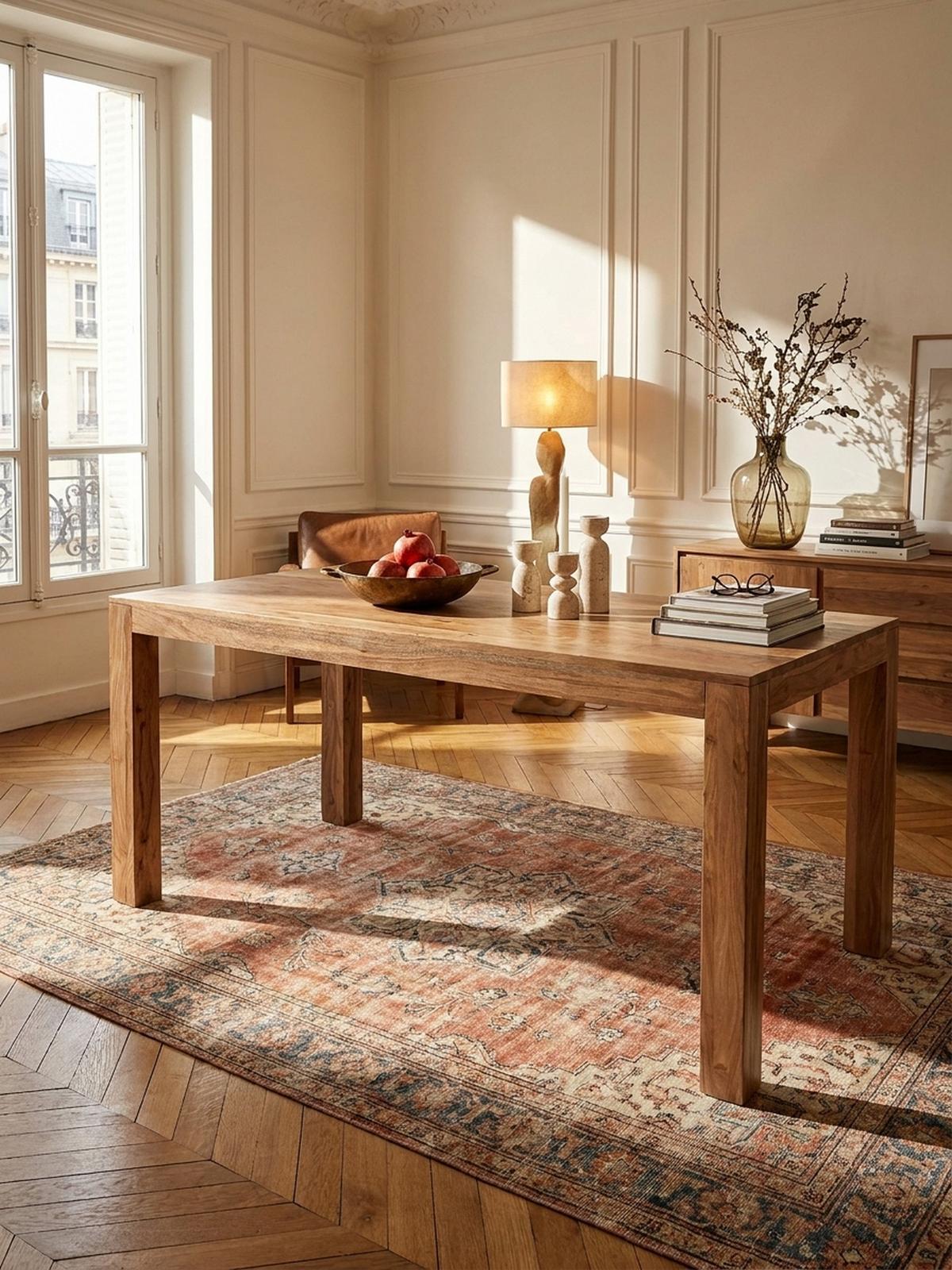 ESSTISCH Massivholz Akazie Rechteckig Handgefertigt NAKO, Beige 120x60x76 cm - Hellbraun/Beige, Akazienholz/Holz (60/120/76cm) - KADIMA DESIGN