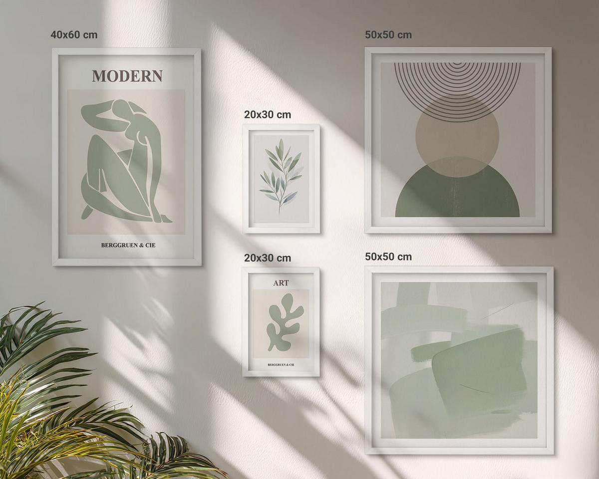 BILDER SET 5er Set - 50x50 cm & 20x30 cm & 40x60 cm Weißer Rahmen - Stilvolle abstrakte Pflanzengrafiken - Weiß, Kunststoff (40/60cm) - TULUP