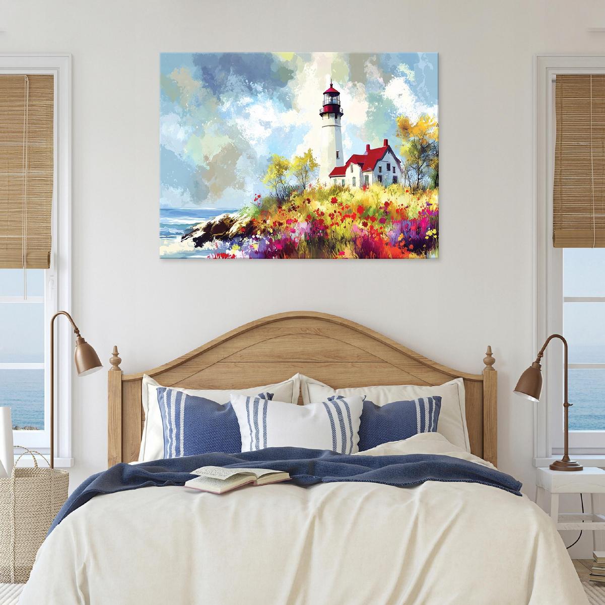 LEINWANDBILD Leuchtturm Meer Braun 120x80 cm - Multicolor, Holzwerkstoff (120/80cm) - Wallarena
