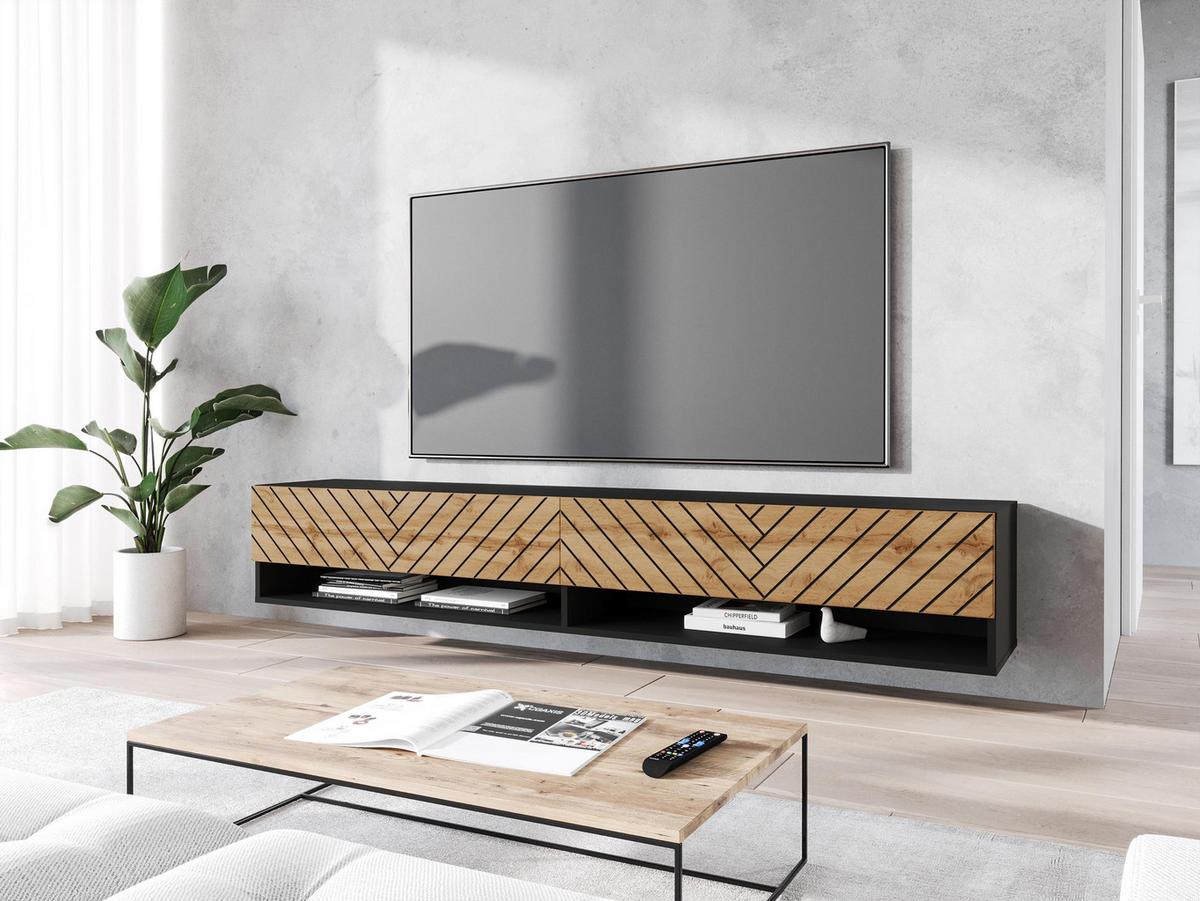 TV-LOWBOARD A180 MDF - Eiche Wotan/Graphitfarben, Holzwerkstoff/Kunststoff (180/30/33cm) - MIRJAN24