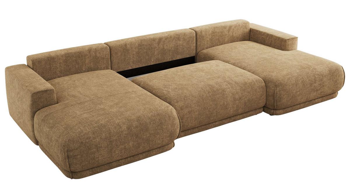 WOHNLANDSCHAFT RINA U Hellbraun Schenille grob gewebt - Hellbraun/Schwarz, Kunststoff/Textil (360/85/170cm) - MKS