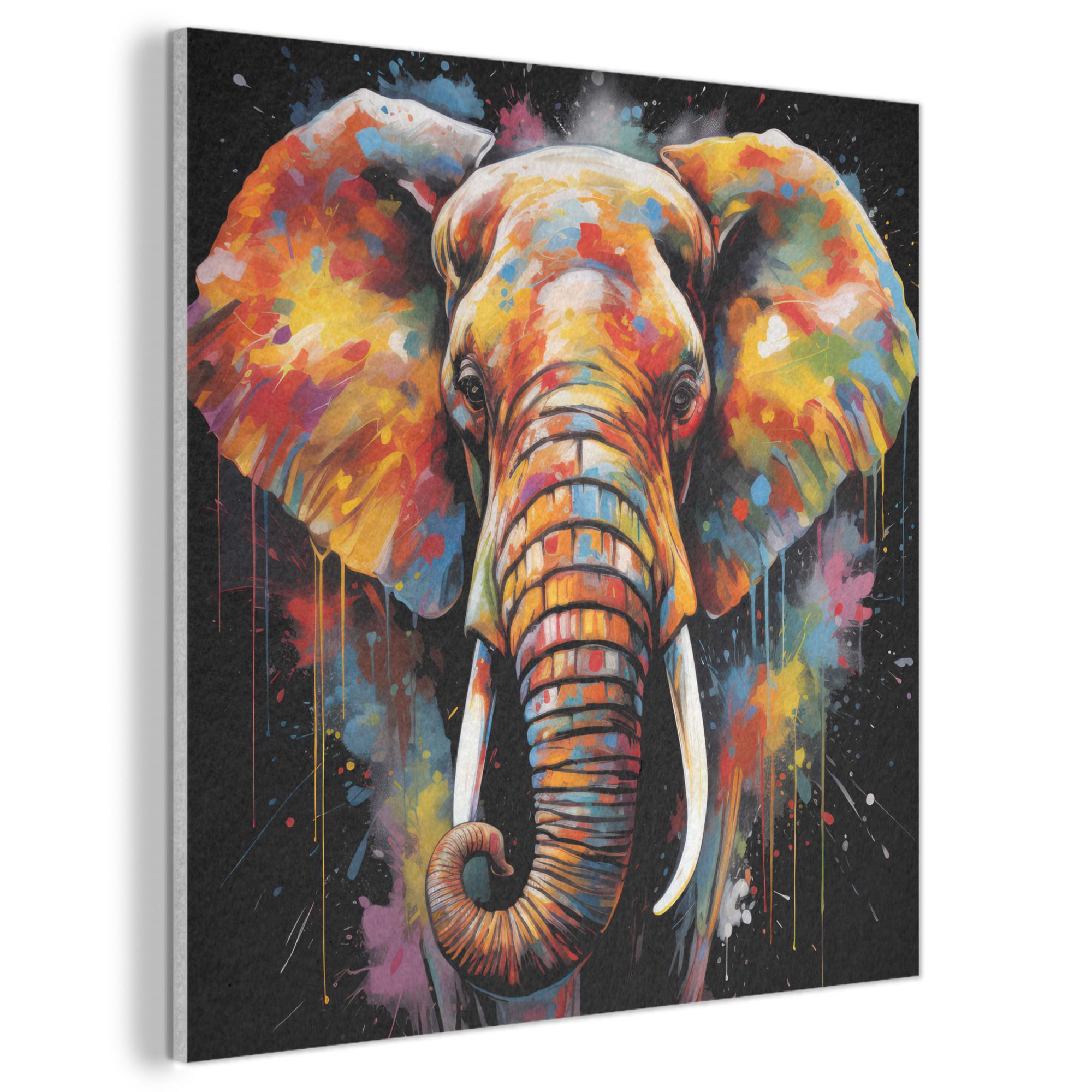 AKUSTIKBILD Elefant - Graffiti - Schwarz - Tiere - Farben Akustikpaneele 80x80 cm - Schwarz, Kunststoff (80/80/0.9cm) - MuchoWow
