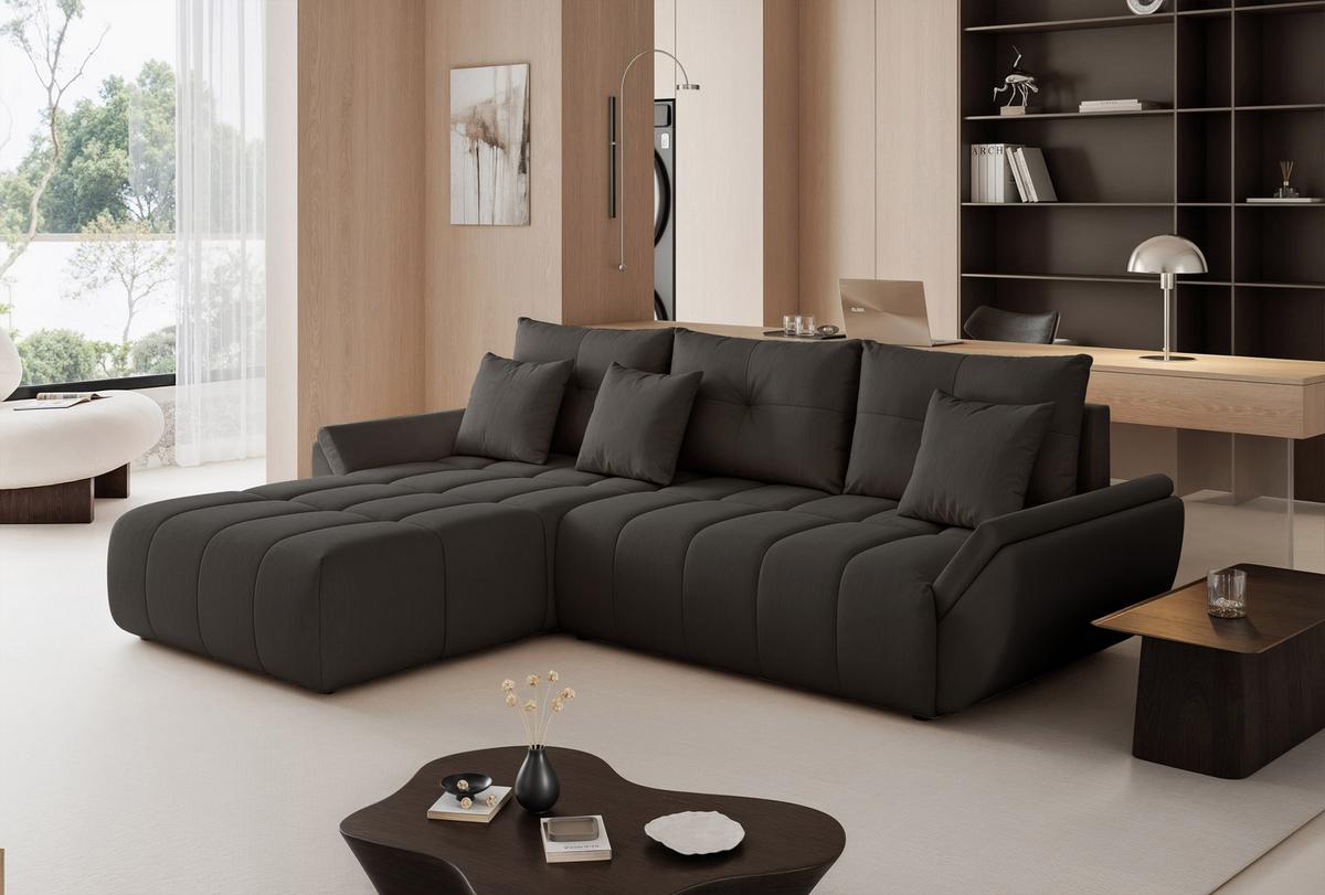 ECKSOFA ARO mit Schlaffunktion und Bettkasten Dunkelbraun - Dunkelbraun/Schwarz, Kunststoff/Textil (280/190cm) - Idohome