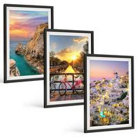 BILDER SET 3er Set - 40x60 cm Schwarzer Rahmen - Sonnenuntergang am Meer - Schwarz, Kunststoff (40/60cm) - TULUP