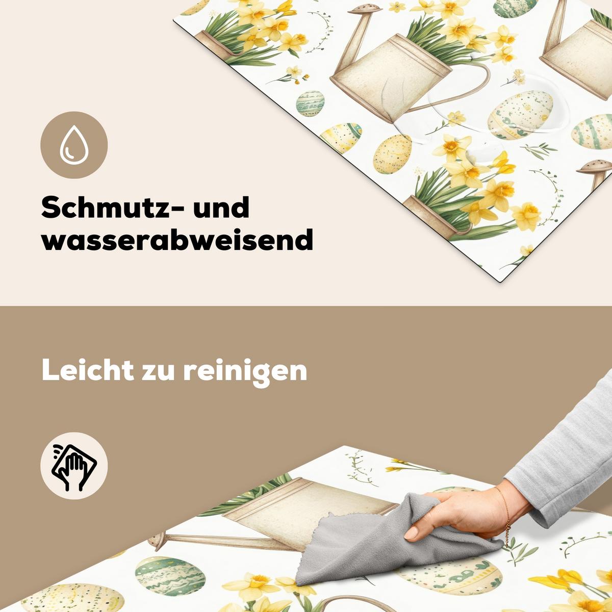 HERDABDECKPLATTE Gießkanne - Blumen - Eier Induktionsschutz 81.6x52.7 cm - Weiß, Kunststoff (81.6/52.7/0.2cm) - MuchoWow