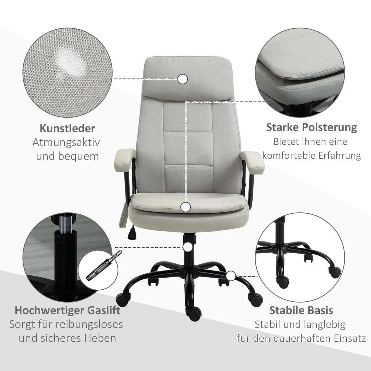 MASSAGEBÜROSTUHL Drehstuhl höhenverstellbar Lendenwirbelsäulenmassage Beige - Beige, Kunststoff (70/121/63cm) - Vinsetto