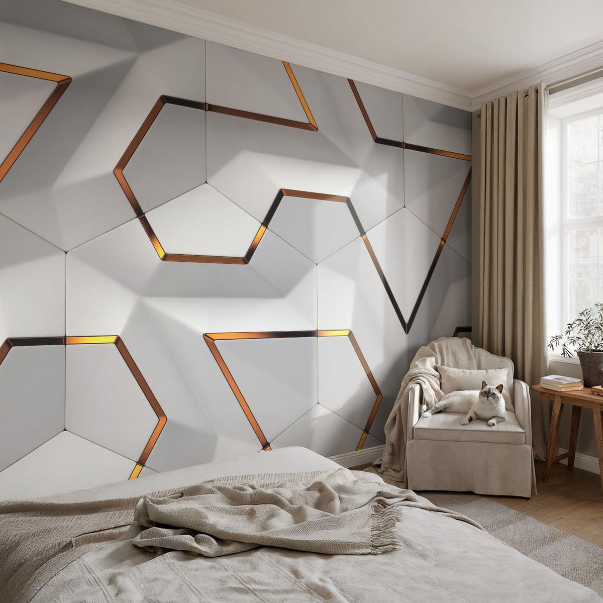 FOTOTAPETE 104x70 cm - Dreidimensionale Muster - Weiß, Textil (104/70cm) - Wallfluent
