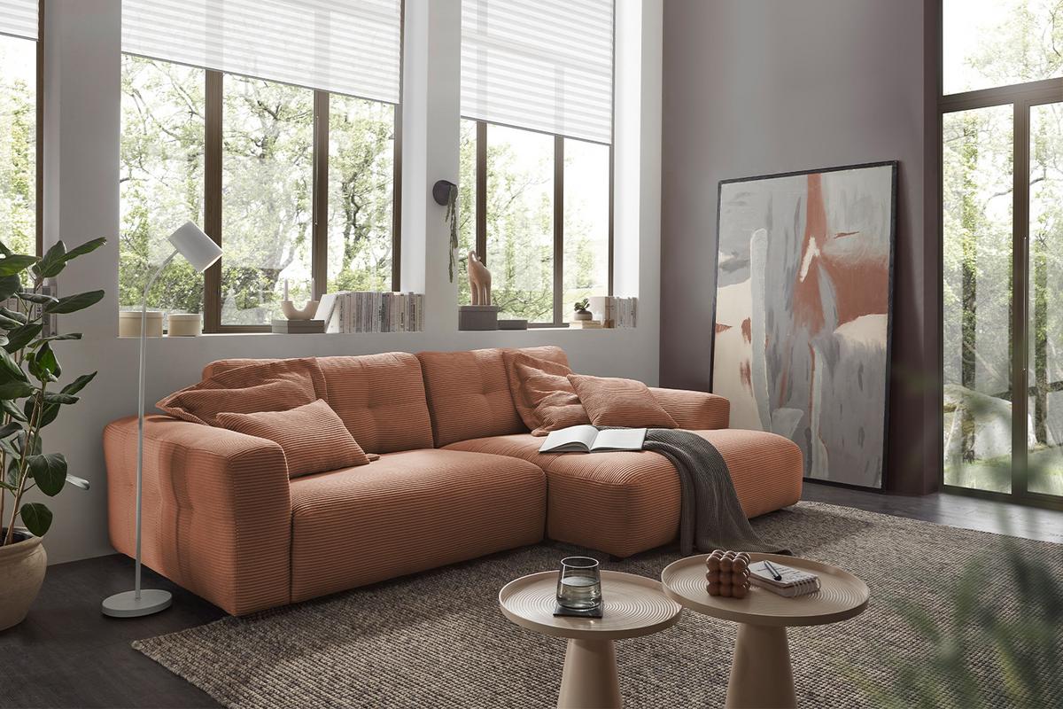 ECKSOFA XL MIKA Braun Cord - Schwarz/Braun, Kunststoff/Textil (296/167cm) - KAWOLA