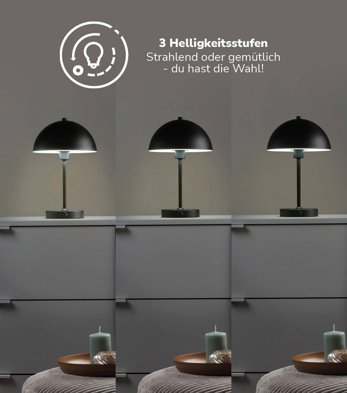 TISCHLAMPE KABELLOS Der Leuchtturm - Schwarz, Metall (20/20/31.5cm) - Mokebo