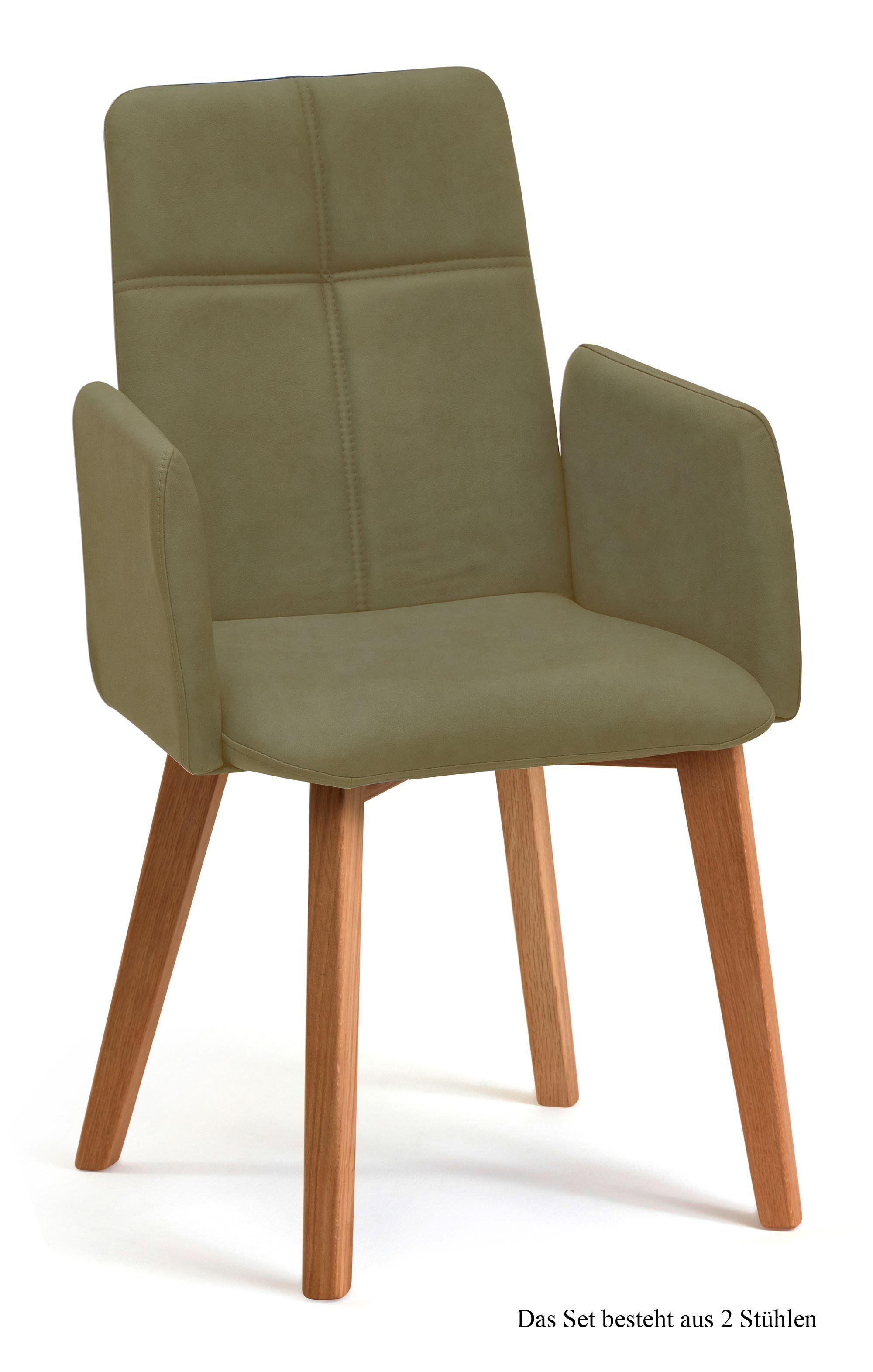 ARMLEHNSTUHL (2er-Set) Dardana 52x92x60 Eiche geölt/Olivgrün - Eichefarben/Olivgrün, Kunststoff (60/92/52cm) - 58aufmkessel
