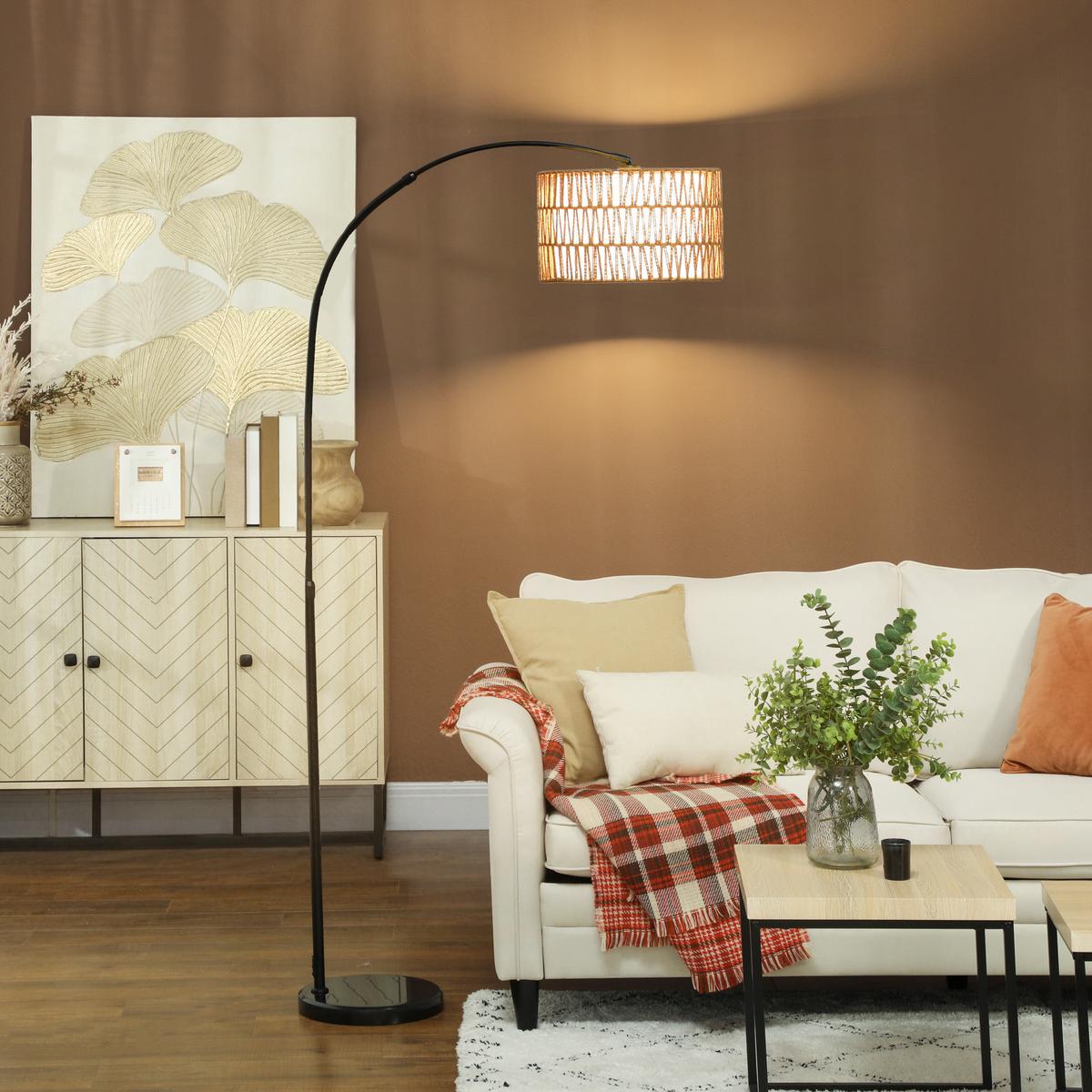 STEHLAMPE Wohnzimmer Stehleuchte mit Lampenschirm aus Leinen, E27 Fassung - Schwarz, Metall (93/34/175cm) - HOMCOM