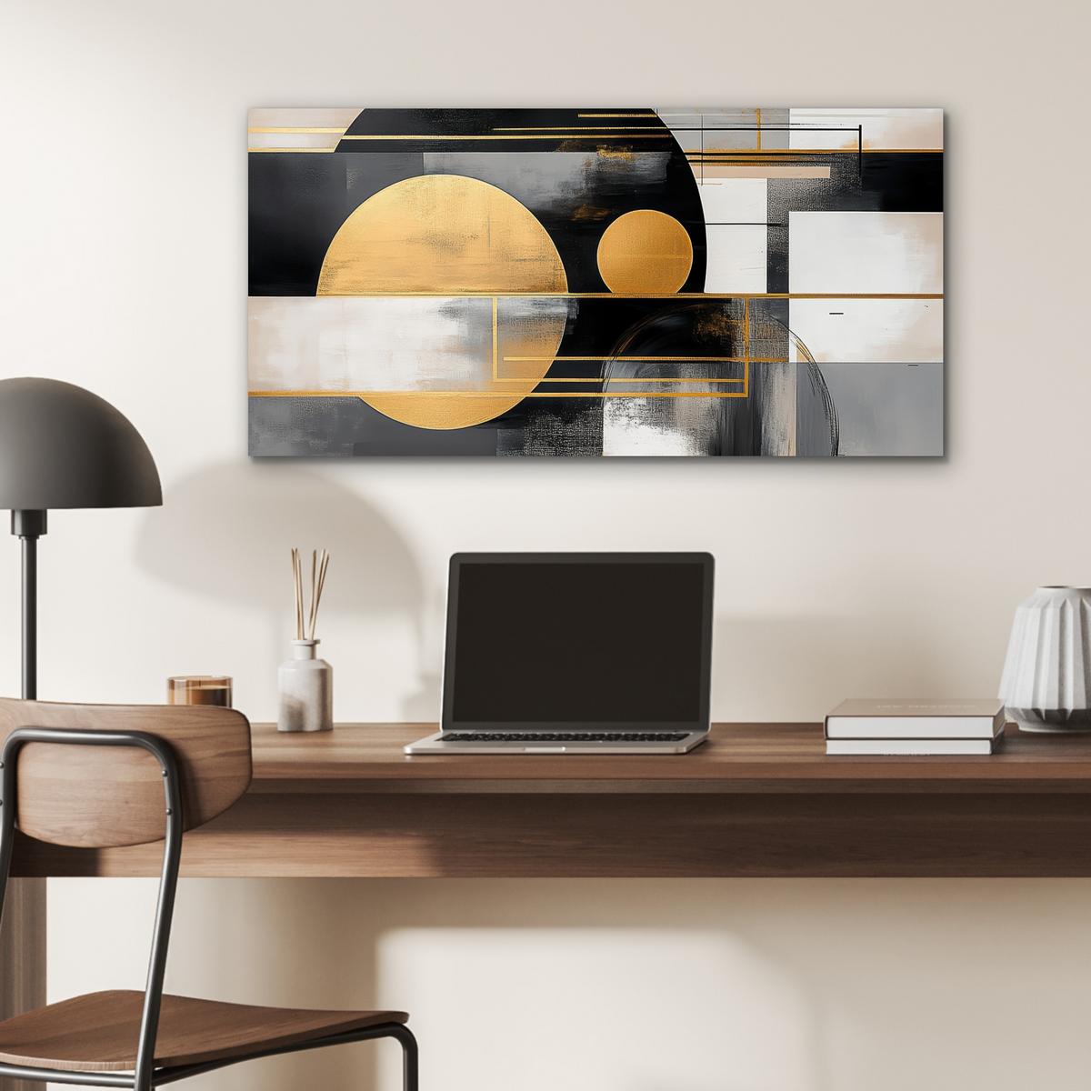 METALLBILD Abstrakt - Gold - Silber - Formen - Ästhetisch - Modern 80x40 cm - Goldfarben, Metall (80/40cm) - MuchoWow