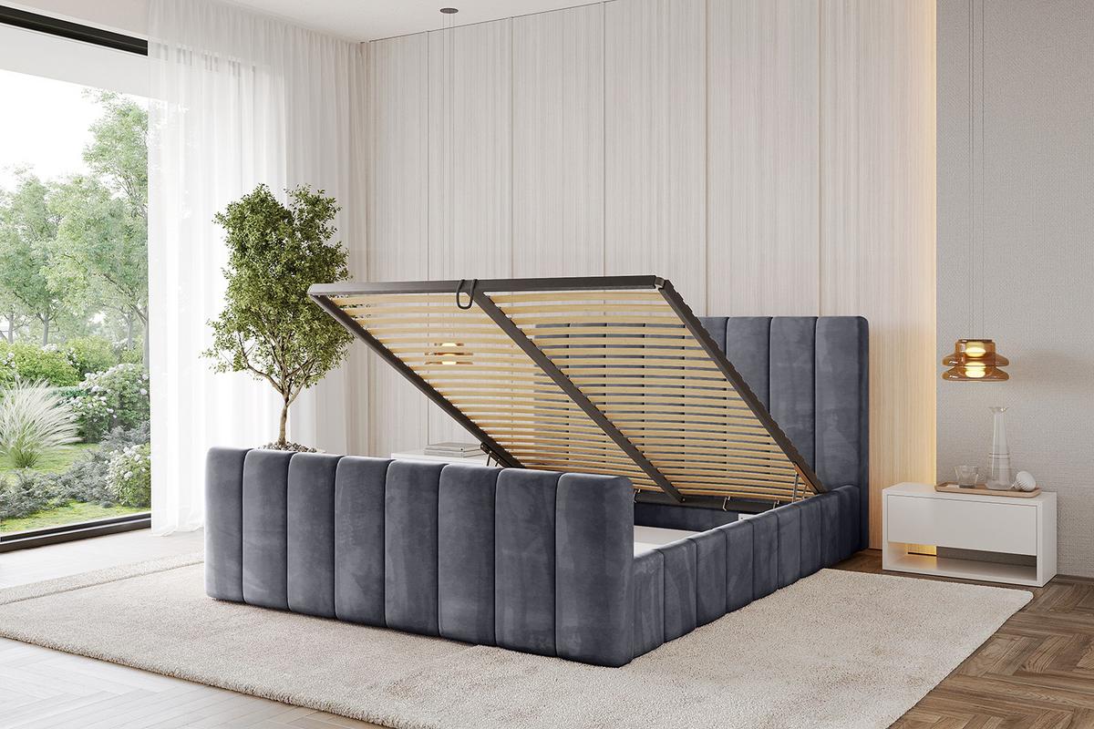POLSTERBETT mit Bettkasten, Fußteil und Lattenrost, Boxbett ohne Matratze - FINO-Z 180x200 Dunkelgrau - Dunkelgrau, Holzwerkstoff/Textil (180/200cm) - ALTDECOR
