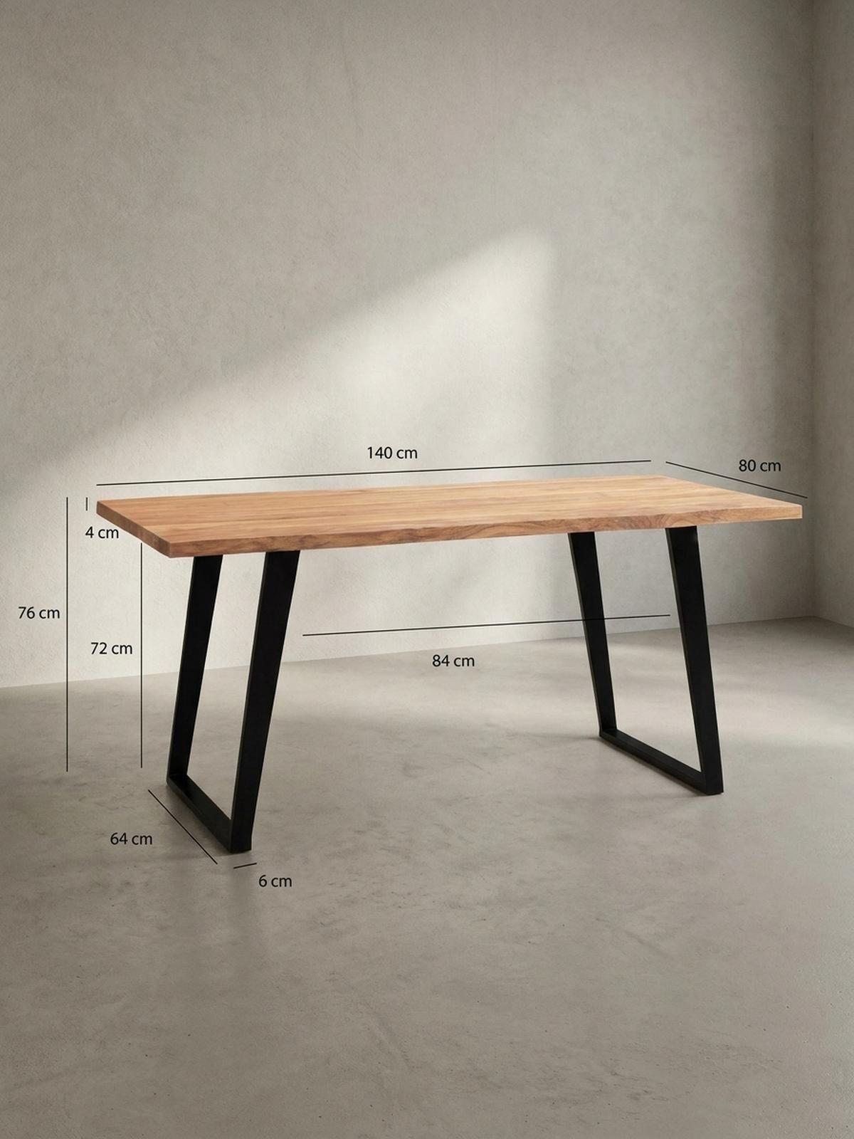 ESSTISCH Massivholz Baumkante Metall U-Gestell Handgefertigt ATOLL, Goldbraun-Schwarz 140x80x76 cm - Schwarz/Braun, Holz/Metall (80/140/76cm) - KADIMA DESIGN