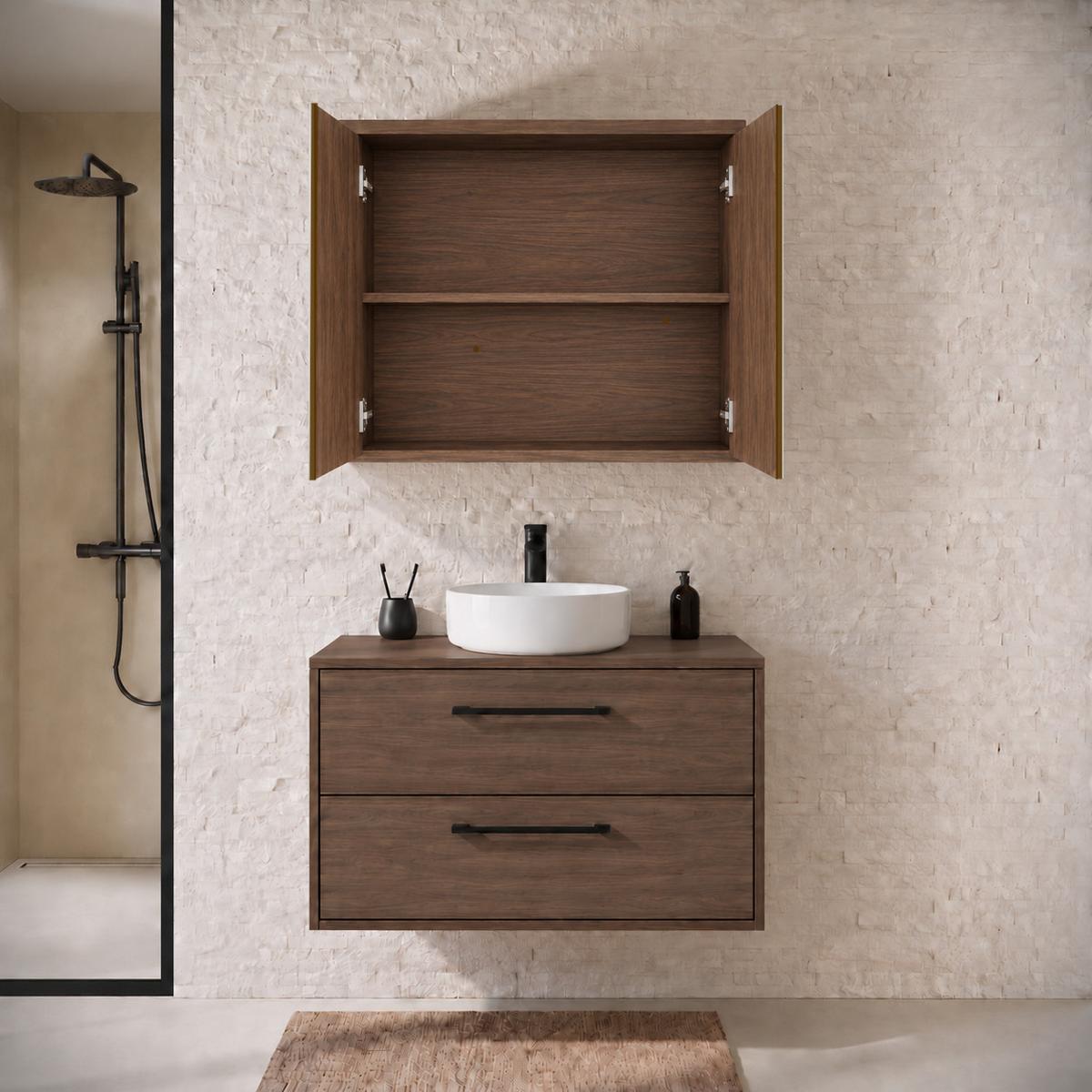 BADMÖBEL-SET Florence 2 Teile Walnuss Braun - 80 x 46 x 46 cm - Walnussfarben, Holz (80/46/46cm) - Badplaats