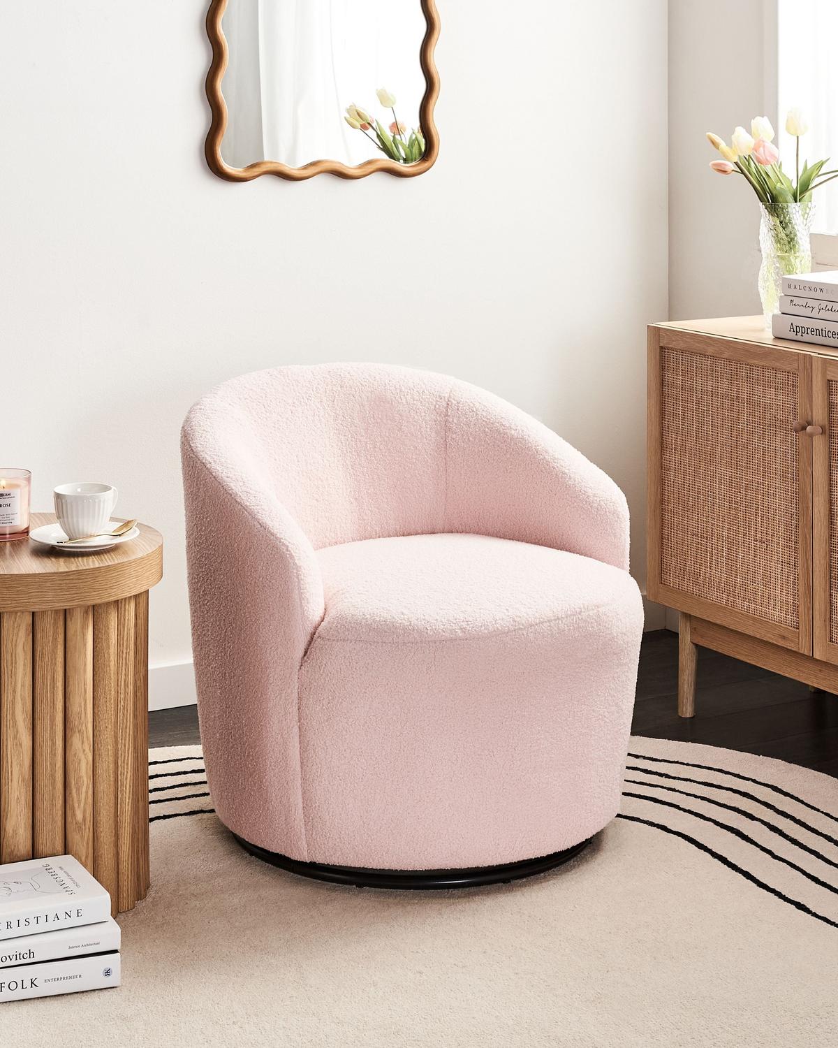 DREHSESSEL Pastellrosa Davik - Pink/Schwarz, Textil (62/67/63cm) - Beliani