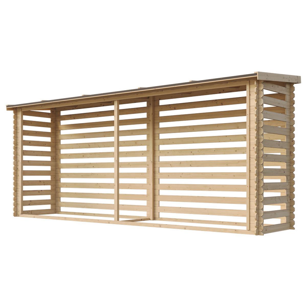 KAMINHOLZREGAL aus Holz 3,91 m², langes Brennholzregal mit Pultdach, ca. 6,95 m³ Brennholzkapazität, 458 x 112 x 199 cm (B x T x H) - Naturfarben, Holz (458/199/112cm) - Timbela