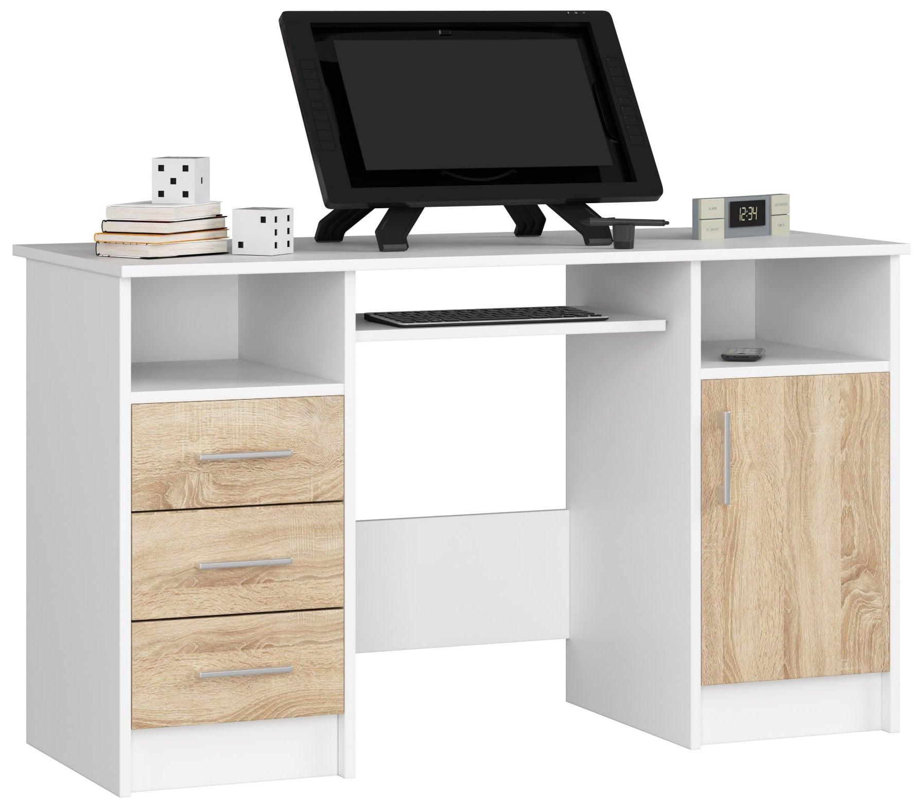 SCHREIBTISCH Weiß, Eiche Sonoma 74/124/52 - Weiß/Braun, Holzwerkstoff (124/85/74cm) - RAUMHIRSCH FURNITURE