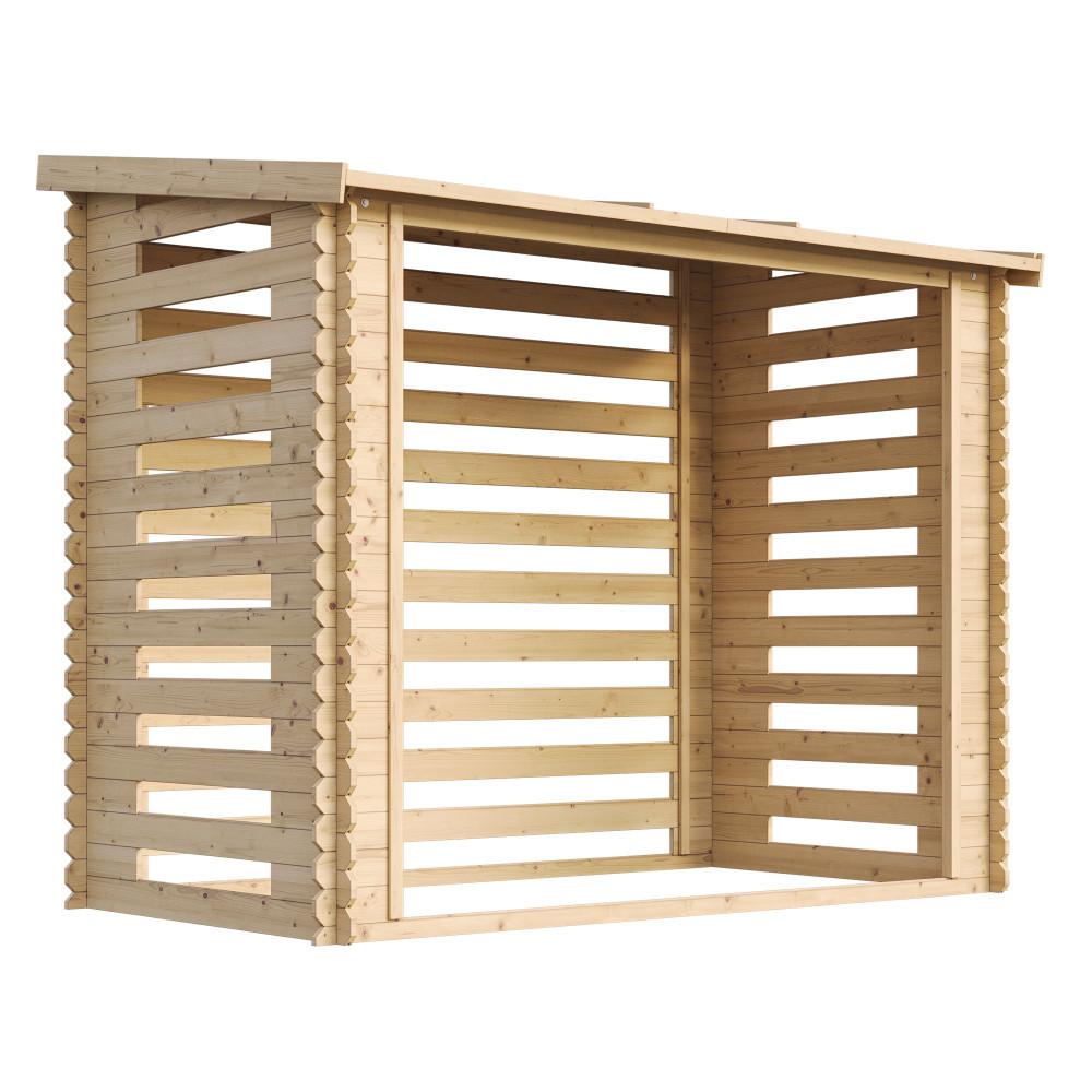 KAMINHOLZREGAL aus Holz 2,55 m², Brennholzunterstand mit Pultdach, ca. 4,3 m³ Brennholzkapazität, 232 x 146 x 199 cm (B x T x H) - Naturfarben, Holz (232/199/146cm) - Timbela