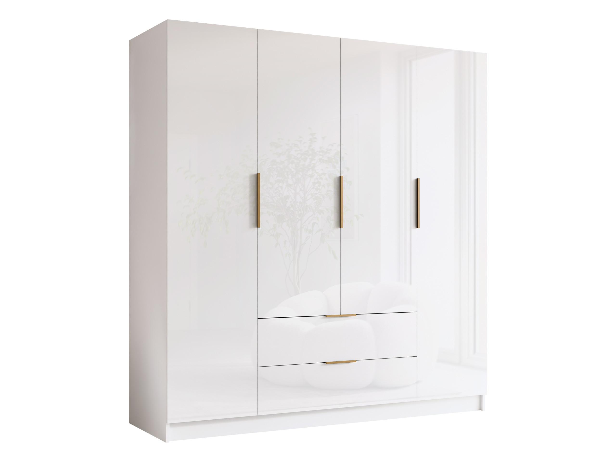 KLEIDERSCHRANK Sofia I Gloss - Weiß Hochglanz/Goldfarben, Holzwerkstoff/Kunststoff (200/216/60cm) - MIRJAN24