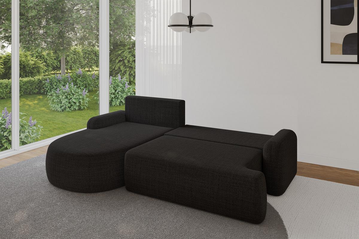 ECKSOFA mit Schlaffunktion und Bettkasten LIRA-L - 264x172x89 Schwarz - Schwarz, Holzwerkstoff/Textil (264/172cm) - ALTDECOR