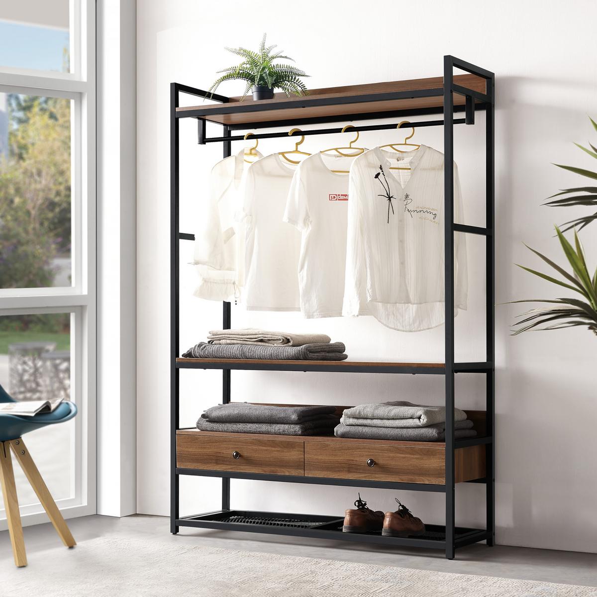 GARDEROBENSTÄNDER Isen - Walnussfarben/Schwarz, Holzwerkstoff/Metall (120/180/40cm) - [en.casa]