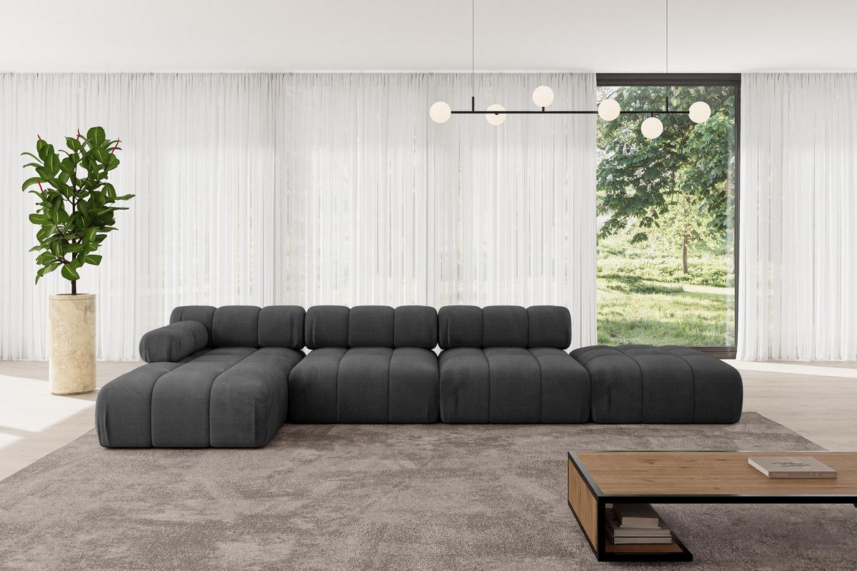 ECKSOFA modulares Sofa Lizur-L2 - 380x160x70 cm Schwarz Velours - Schwarz, Holzwerkstoff/Textil (380/160cm) - ALTDECOR