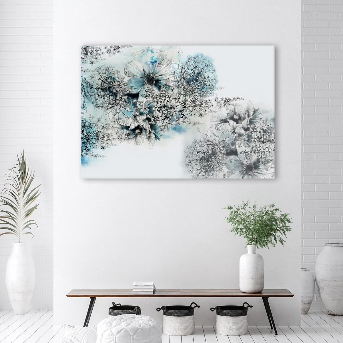 WANDBILD blaue blüten abstraktion - Blau, Textil (60/40cm) - Feeby
