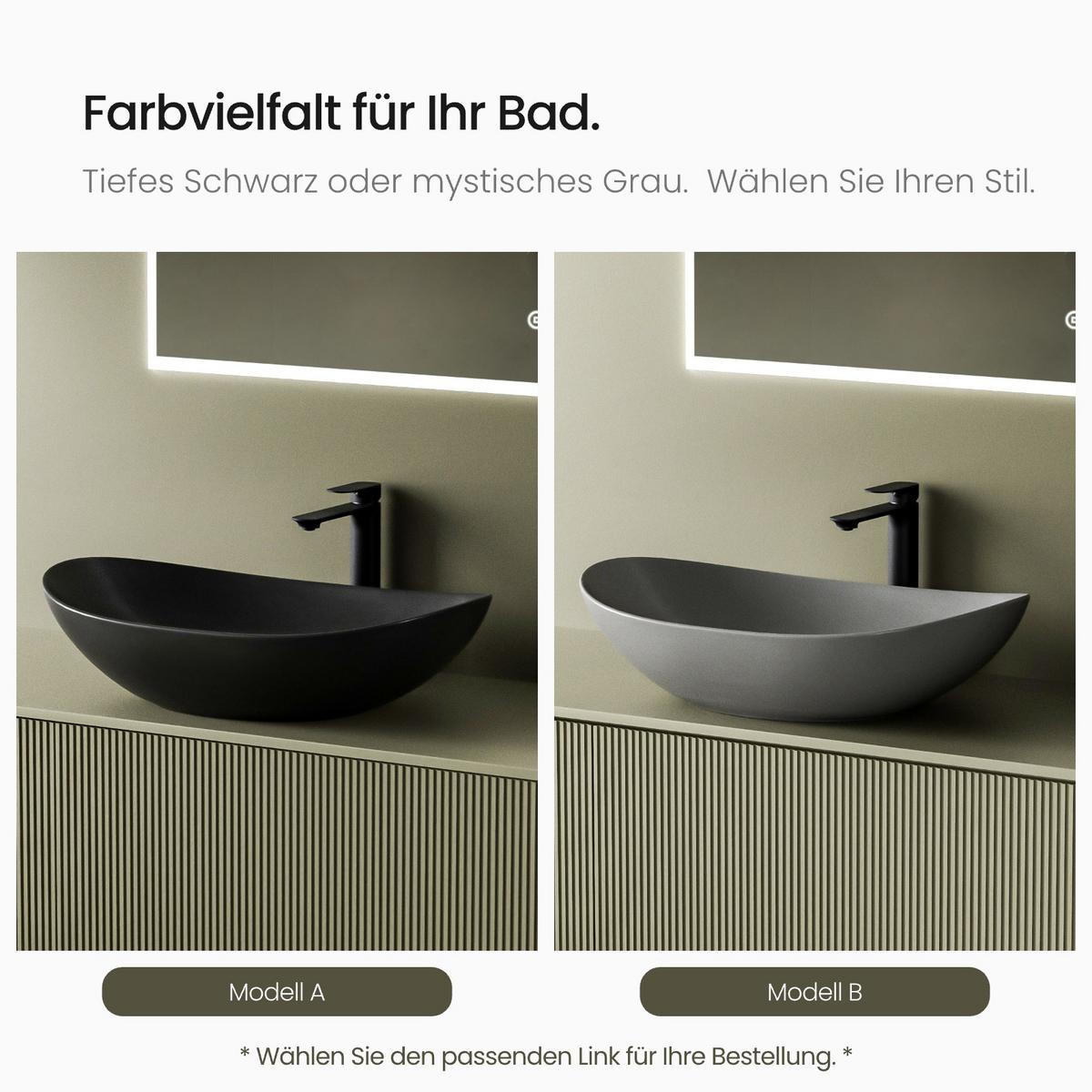 WASCHBECKEN Oval Keramik Mattschwarz 61,5 / 36 / 15,5 cm - Schwarz, Keramik (61.5/15.5/36cm) - EMKE
