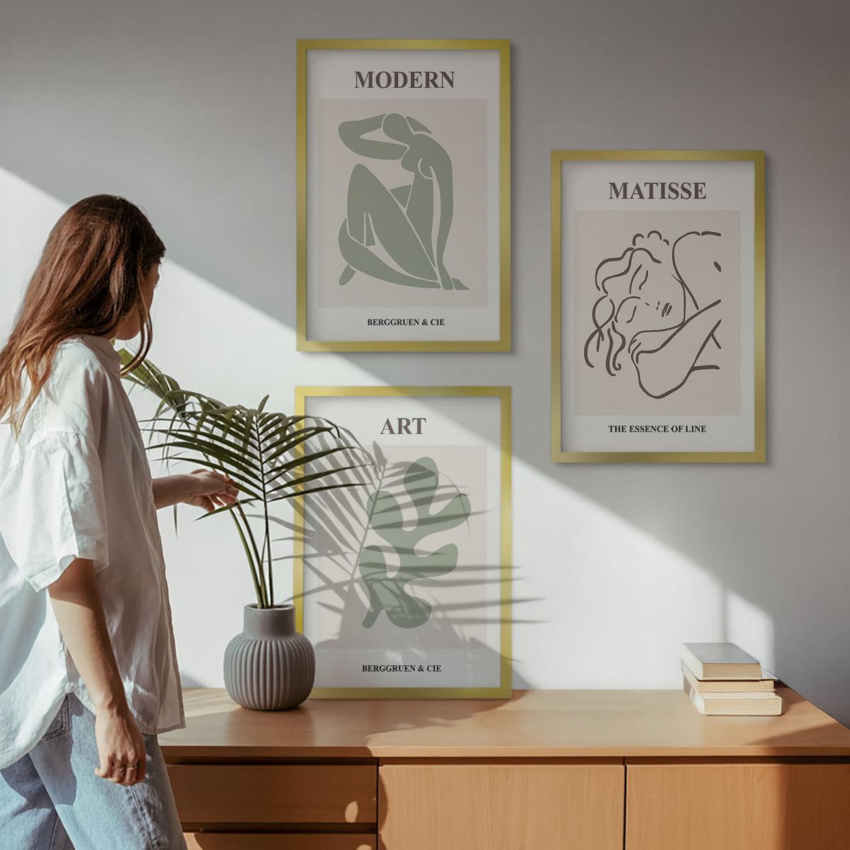 BILDER SET 3er Set - 40x60 cm Goldrahmen - Stilvolles Design mit Pflanzenmotiven - Goldfarben, Kunststoff (40/60cm) - TULUP