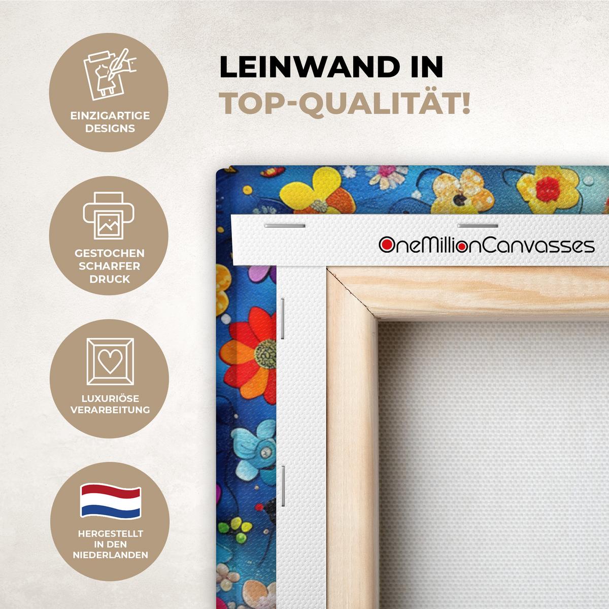 LEINWANDBILD Kunst - Baum des Lebens - Blumen - Hippie Wandbilder 80x60 cm - Dunkelblau, Textil (80/60cm) - MuchoWow