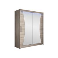 SCHWEBETÜRENSCHRANK Westa IX, mit RGB LED Beleuchtung - Silberfarben/Trüffeleichefarben, Holzwerkstoff/Metall (150/200/58cm) - MIRJAN24