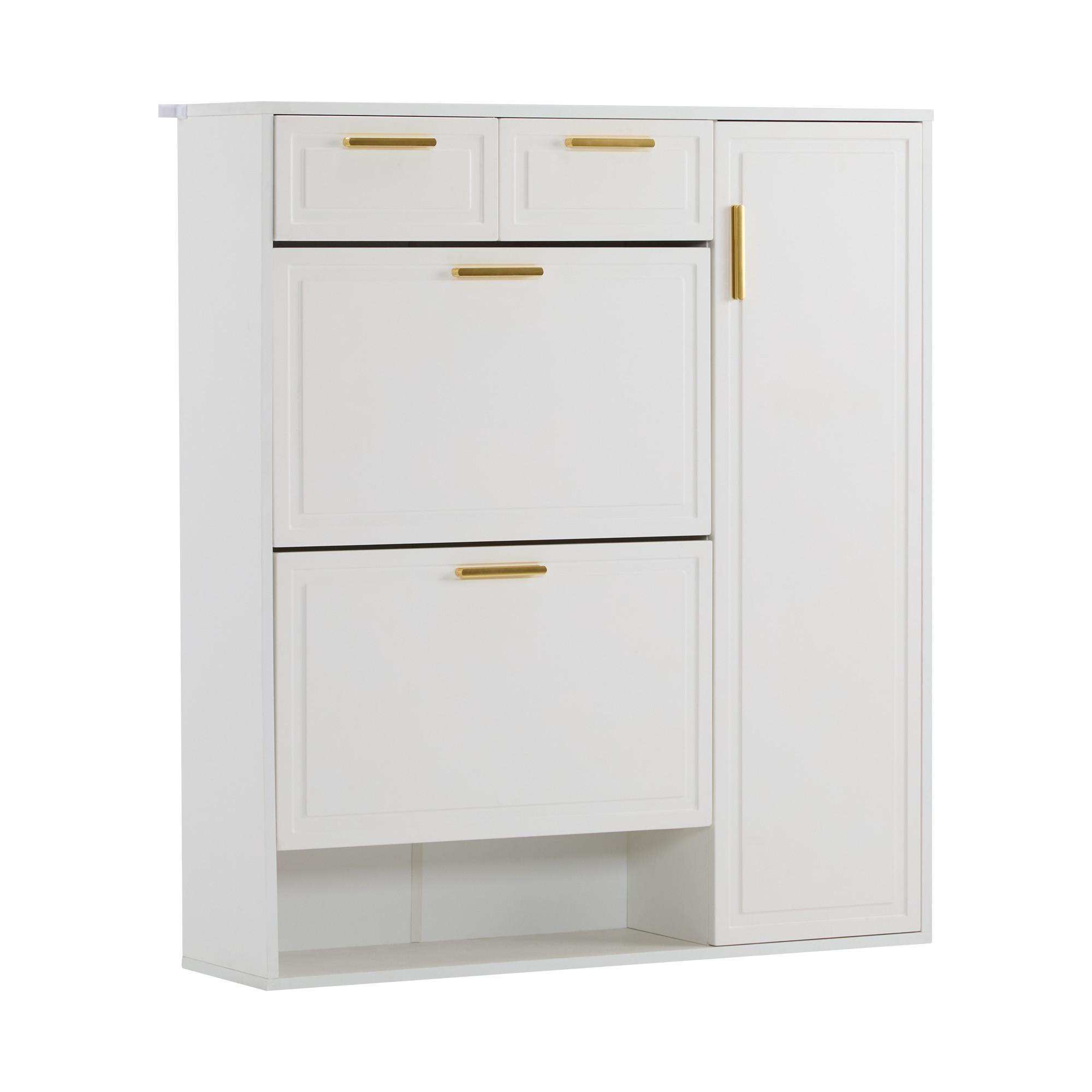 SCHUHSCHRANK mit verstellbaren Regalen und Schubladen, Weiß - Weiß, Holzwerkstoff (24/107/95cm) - Urban Meuble